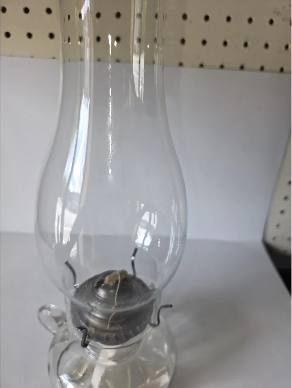 Vintage Lamplight Farms Clear Glass Oil Lamp W/Finger Loop & Scalloped Bottom